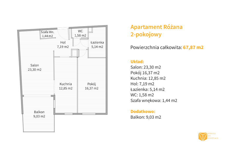 Dwupokojowy apartament do sprzedaży ul. Różana Mokotów - 68 m2